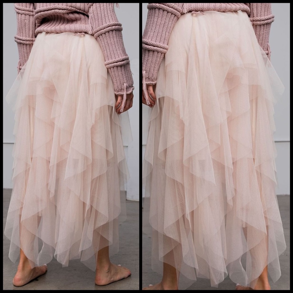 EASEL "Fairy Tale" Tiered Mesh Overlay Waterfall Lined Midi Maxi Ballerina Skirt - Picture 15 of 16